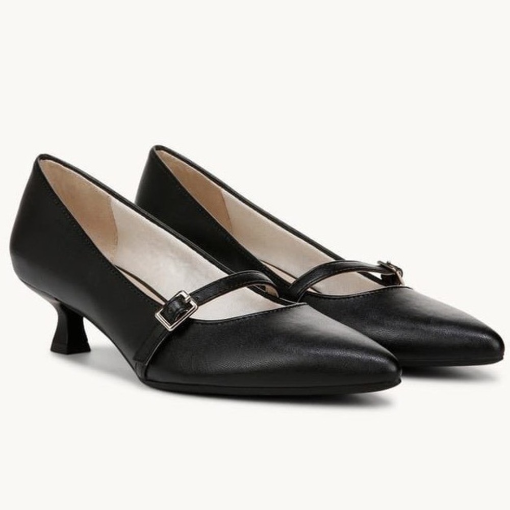 LifeStride Madelyn Sz 8W Black Mary Jane Pump Kitten Heel Pointed Toe Wide new